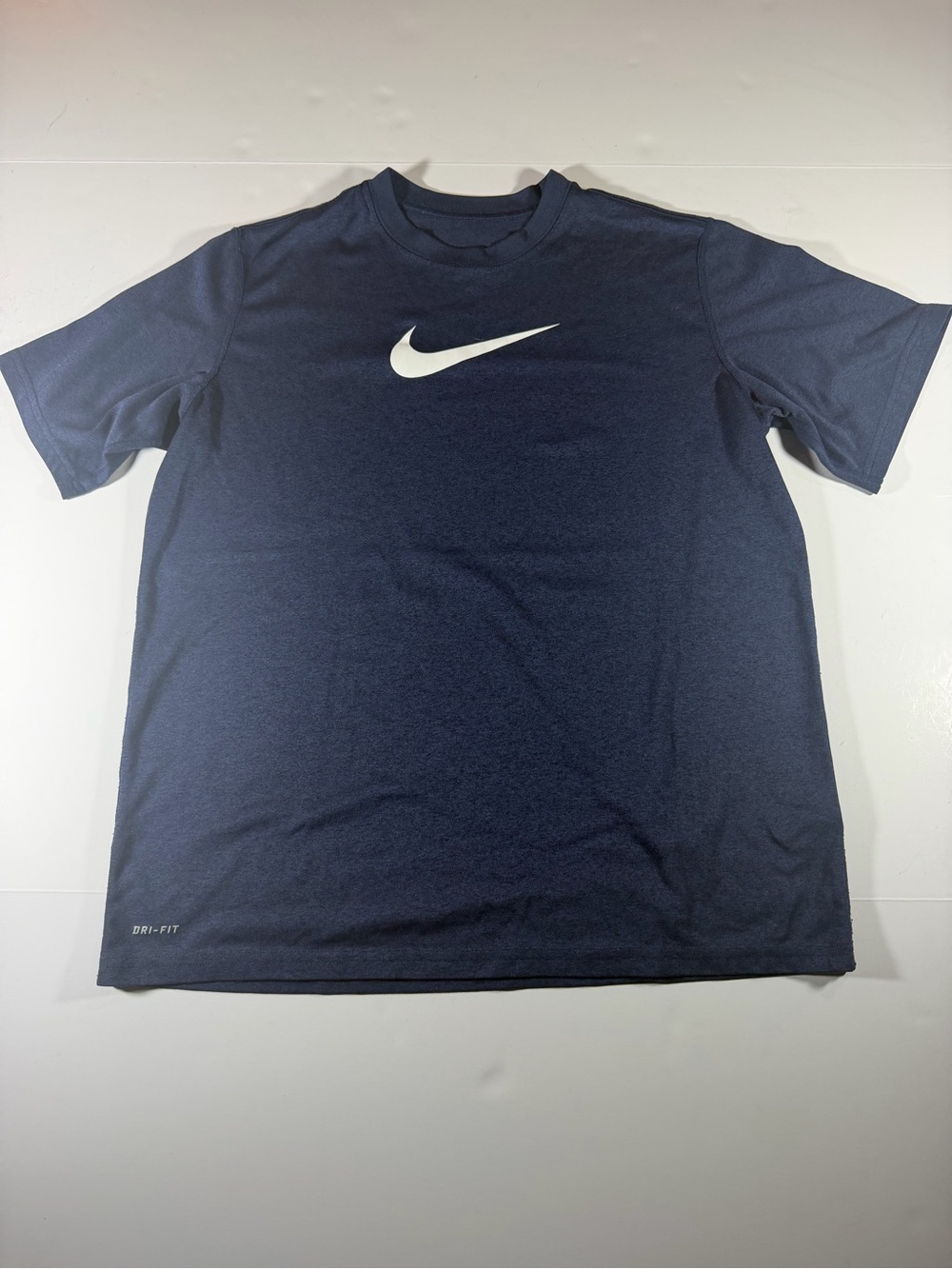 Nike Navy Short Sleeve Dri-FIT Tee with White Swoosh